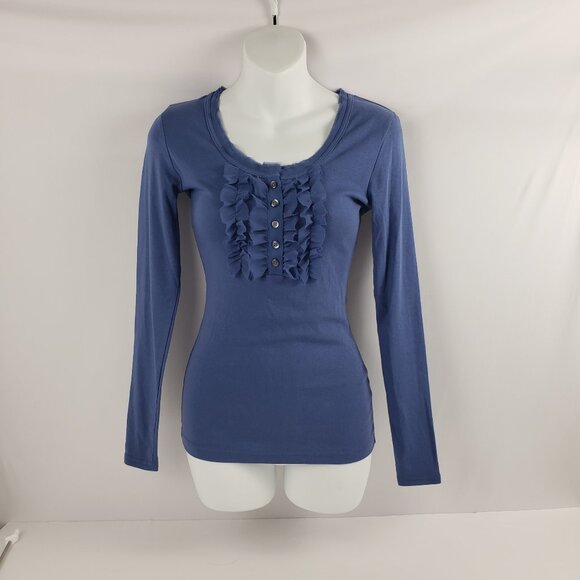 Banana Republic XS Blue Ruffle Buttons Womens Top Blouse Long Sleeve NWT - Picture 1 of 15